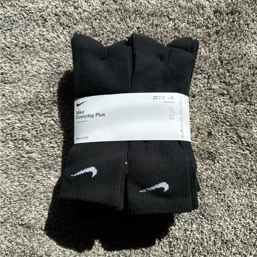 Nike Black Crew Athletic Socks with White Swoosh - 6 Pack